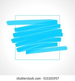 Hand drawn blue highlighter stripes. Marker strokes background template. Optimized for one click color changes. Transparent colors EPS10 vector illustration.