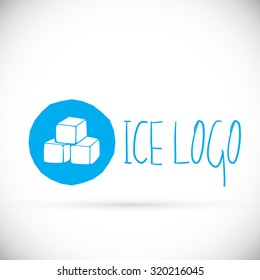 Hand drawn blue ice cubes logo design icon, vector illustration. 