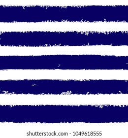 Hand drawn blue ink abstract striped seamless pattern. Vector grunge texture. Paint brush background