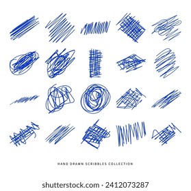 hand drawn blue ink pen scribbles collection - eps file