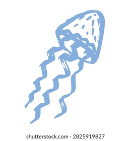 Hand drawn blue jellyfish doodle Sea animal illustration Cute marine underwater creature Medusa sketch clipart Single element for web, design, decor, children's print