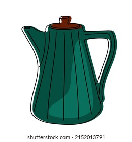 Hand drawn blue kettle isolated on a white background. Vector illustration.