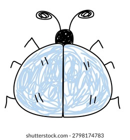 Hand drawn blue ladybug with black antennae and legs