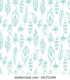 Hand drawn blue leathers seamless pattern on white background