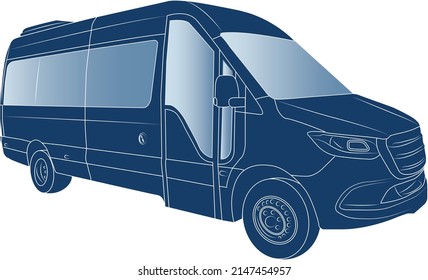 Hand Drawn Blue Minibus Silhouette