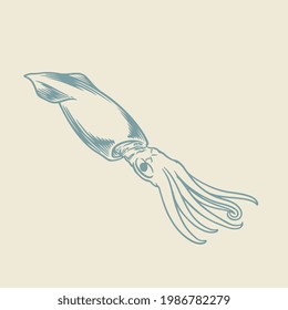Hand drawn of blue octopus. Cute jellyfish sketch isolated on white background.
