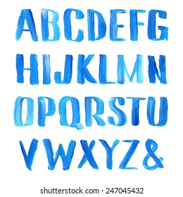 Hand drawn blue oil painting font.