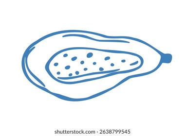 Hand drawn blue papaya in doodle style. Mediterranean summer icon, element for italian menu, wedding, print, invitation. Ink sketch design of summer beach. Flat tropical minimalist vector illustration