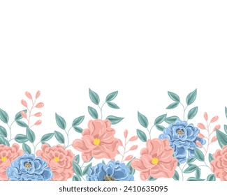 Hand Drawn Blue and Pink Rose Background