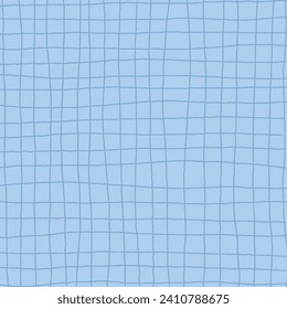 Patrón de yeso azul dibujado a mano. Comprobar el fondo cuadrado del doodle. Cuadrícula de líneas de arte libre. Traza el pincel de rayas azules. Textura de cuaderno. Resumen Impresión psicodélica con tiras de doodle onduladas.