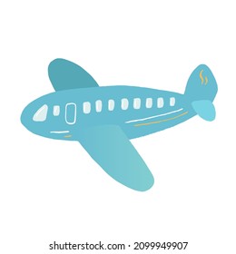 Hand drawn blue plane, vector illustration for prints, posters, cards, table games, cards, memory game, stickers. Cute plane in flat style. 