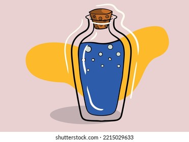 Hand drawn blue potion bottle, vector illustration