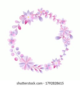 Hand drawn blue purple leaves flowers original shape wreath vector illustration background, spring summer natural plants white background, wedding celebration birthday holiday invitation element