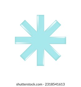 Hand drawn blue realistic 3d snowflake. Decorative 3d design of weather forecast element, icon symbol, meteorology, winter. Abstract vector illustration isolated on a white background