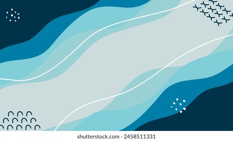 Hand Drawn Blue sea flat background. wallpaper illustration Blue color. elegance wave background