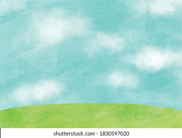 Hand drawn blue sky landscape painting illustration background material