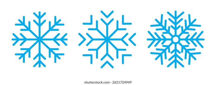 Hand drawn blue snowflake doodle vector icon collection, winter snow symbol. Big set of linear snowflake icons. Blue Snowflakes icon Set, Christmas Snowflake Silhouette. snowflake vector icon pack.