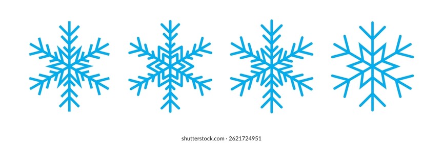 Dibujado a mano azul copo de nieve doodle icono de Vector colección, símbolo de nieve de invierno. Gran conjunto de iconos de copo de nieve lineal. Conjunto de iconos de copo de nieve azul, silueta de copo de nieve de Navidades. paquete de iconos de Vector de copo de nieve.