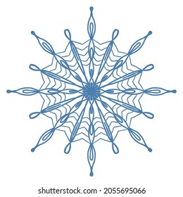 Icono de copo de nieve azul dibujado a mano aislado en fondo blanco. Ilustración vectorial de heladas de escurrimiento de nieve de elemento de diseño invernal.