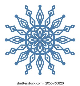 Hand drawn blue snowflake icon isolated on white background. Winter design element snow flake frost crystal vector illustration.