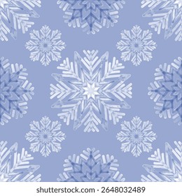 Copos de nieve azules dibujados a mano, fondo azul. Patrón floral sin fisuras-762.
