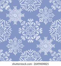 Copos de nieve azules dibujados a mano, fondo azul. Patrón floral sin fisuras-771.