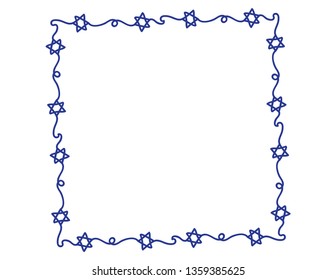 Hand Drawn Blue Star of David frame on White background