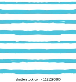 Hand drawn blue stripes seamless pattern on white background