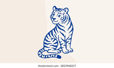 Hand drawn blue tiger