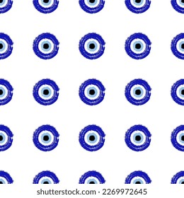 Hand drawn blue Turkish evil eye seamless. Greek evil eye. Symbol of protection in Turkey, Greese, Cyprus. Blue Turkish Fatima's Eye. Amulet from evil eye. Nazar Boncugu. Magic item blue attribute