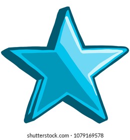 hand drawn blue vector star in 3D