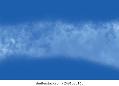 Hand drawn blue wash gradient pastel watercolor blue banner. Navy blue watercolor poster frame image. Abstract ink blue white sky clouds texture paint splash background, salt textured effect.