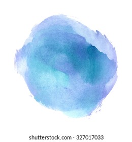 Hand drawn blue watercolor paint brush spot. Vector shape isolated on white background.