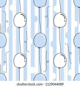 hand drawn blue and white balloon pattern on stipe background