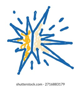 Detalhamento azul e amarelo desenhado à mão ou ilustração do ícone de explosão de impacto em um plano de fundo branco representando energia repentina, choque, separação ou um efeito poderoso