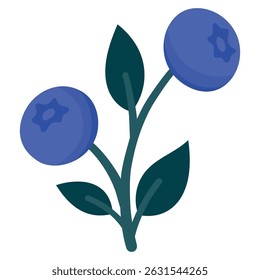 Hand Drawn Blueberry Branch with Ripe Berries and Leaves. Cute Botanical Illustration for Packaging, Kitchen Decor, Stickers, Labels, Logos, Farmers Market or Food Branding
