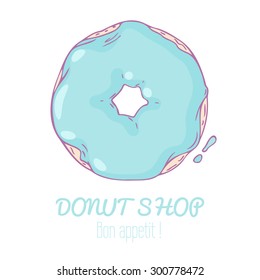 Hand drawn blueberry donut isolated in vector. Sweet pastry doodle illustration