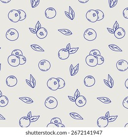 Hand drawn blueberry seamless pattern. Abstract blueberries texture,  fresh fruit doodle background, cute print for packaging, wallpaper. Vector modern illustration.