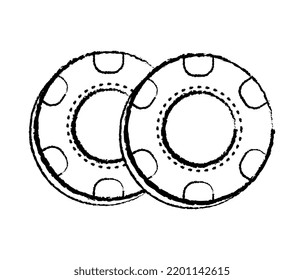 Hand drawn board game element. Linear icon with two round poker chips. Entertainment or gambling. Design element for advertising poster or packaging. Cartoon flat vector illustration in doodle style