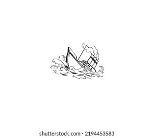 Hand drawn boat art vector logo element
