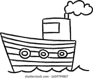 hand drawn boat cartoon crayon illustration vector