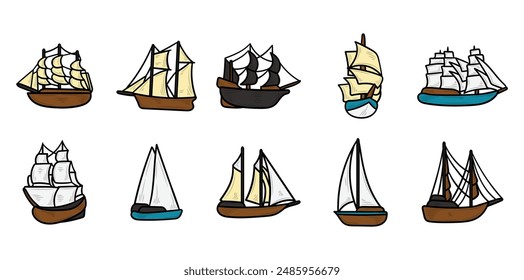 Hand Drawn Boat Colored Set