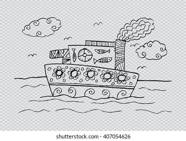 Hand drawn boat. Decorative style.