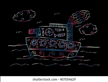 Hand drawn boat. Decorative style.
