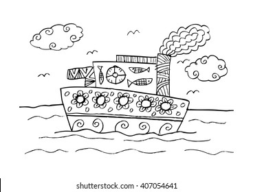 Hand drawn boat. Decorative style.