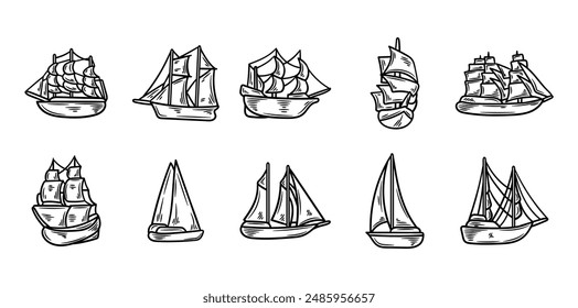 Hand Drawn Boat No Color Set