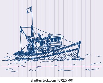 Hand drawn boat. Visit my portfolio for huge hand drawn collection