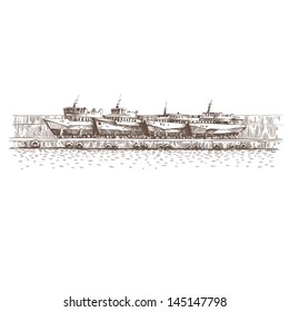 Hand drawn boats. Vector illustration