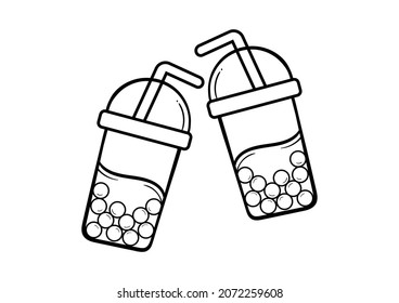 hand drawn boba drink illustration on white background