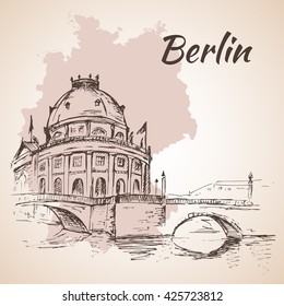 Hand drawn Bode Museum - Berlin, Germany. Isolated on white background